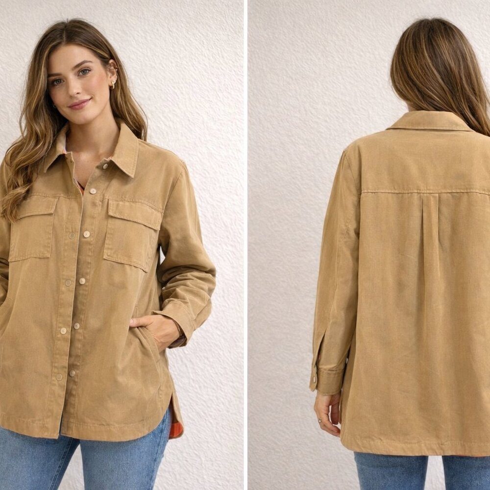 Woman Brown Shirt Jacket Sz M Lightweight